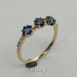 Estate /& Vintage14K Yellow Gold Over London Blue Topaz with Diamond Promise Ring
