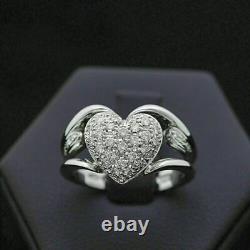 0.50 Ct Round Real Moissanite Love Heart Wedding Ring 14K White Gold Plated