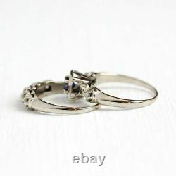 0.80 Ct Vintage Sapphire & Diamond Wedding Bridal Set Rings 14k White Gold Over