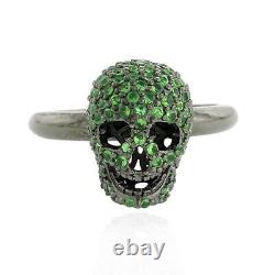 1.07ct Natural Tsavorite Vintage Look Skull Ring 925 Sterling Silver