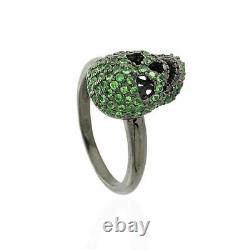 1.07ct Natural Tsavorite Vintage Look Skull Ring 925 Sterling Silver