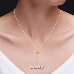 1/10 Ct Natural Round Diamond Vintage Style Cross Pendant Necklace 18 Silver