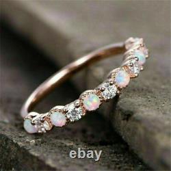 1.10Ct Round Cut Fire Opal & Diamond Engagement Band Ring In 14K Rose Gold FN