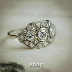 1.20 Ct Round Diamond Art Deco Vintage Engagement Ring 14K White Gold Over