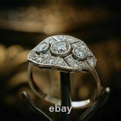 1.20 Ct Round Diamond Art Deco Vintage Engagement Ring 14K White Gold Over