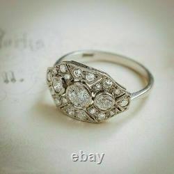 1.20 Ct Round Diamond Art Deco Vintage Engagement Ring 14K White Gold Over