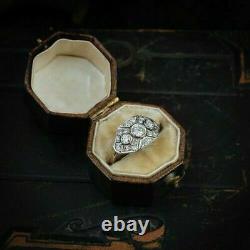 1.20 Ct Round Diamond Art Deco Vintage Engagement Ring 14K White Gold Over