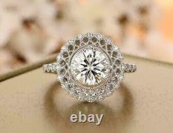 1.27CT Round Cut Simulated Diamond Solitaire Halo Wedding Ring 925 Silver