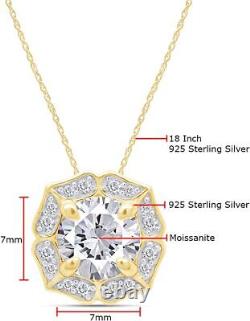 1.33Ct Lab Created Moissanite Diamond Vintage Flower Pendant Necklace 925 Silver