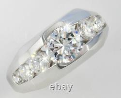 1.35 Ct 14k White Gold Over Round-Cut Diamond Men's Deco Style Ring Top Vintage