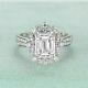 1.50 Ct Emerald Cut Diamond Halo Vintage Engagement Ring 14k White Gold Finish