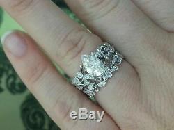 1.50 Ct Pear Cut Diamond Vintage Engagement Ring Bridal Set 14k White Gold Over