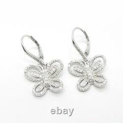 1.50Ct Lab Created Diamond Butterfly Drop Dangle Earrings 14K White Gold Plated