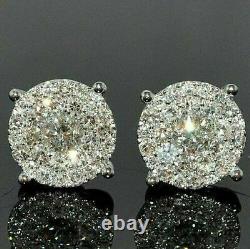 1.50Ct Round Cut VVS1 Diamond Cluster Stud Earrings Solid 14K White Gold Finish