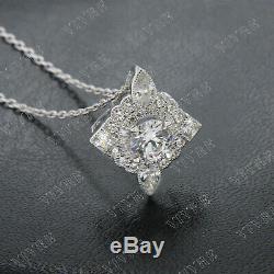 1.50ct Round Cut Diamond Vintage Pendant With 18 Chain 14k White Gold Finish