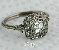 1.5Ct Asscher Cut Diamond Art Deco Vintage Engagement Ring White Gold Over