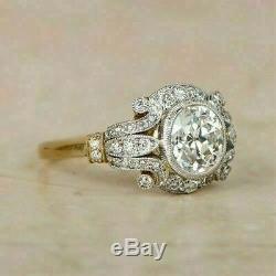 1.85 Ct Round Diamond Vintage Bezel Engagement Ring Tow Tone 14K Gold Over
