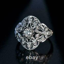 1 Ct Round Cut Moissanite Vintage Art Deco Engagement Ring 14K White Gold Finish