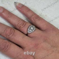 1 Ct Round Diamond Vintage Edwardian Antique Engagement Art Deco Cluster Ring