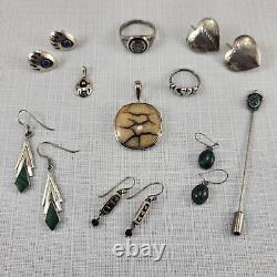 10 Vintage Sterling Silver Jewelry Pieces All Wearable Some Signed (Lot #120)
