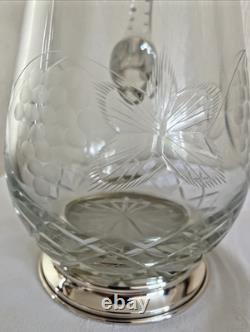 10 Vintage Sterling Silver Mounted Cut Glass Jug Grape Etched 925 Mark