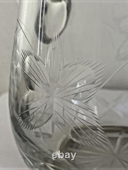 10 Vintage Sterling Silver Mounted Cut Glass Jug Grape Etched 925 Mark