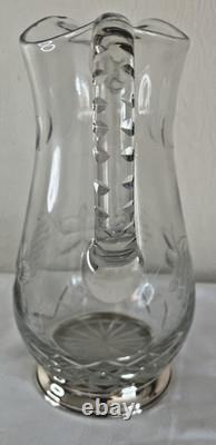 10 Vintage Sterling Silver Mounted Cut Glass Jug Grape Etched 925 Mark