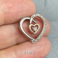 10K Rose Gold Sterling Silver Diamond Open Heart Scroll Vintage Love Pendant