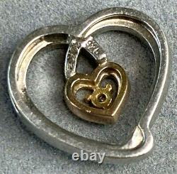 10K Rose Gold Sterling Silver Diamond Open Heart Scroll Vintage Love Pendant