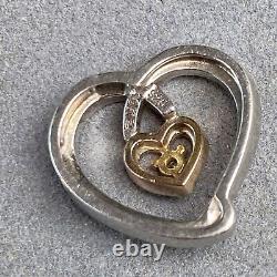 10K Rose Gold Sterling Silver Diamond Open Heart Scroll Vintage Love Pendant