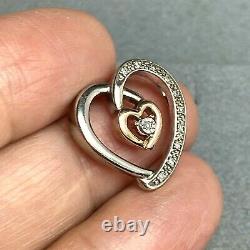 10K Rose Gold Sterling Silver Diamond Open Heart Scroll Vintage Love Pendant