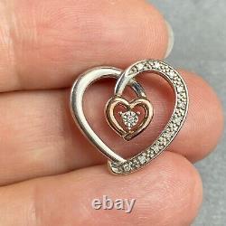 10K Rose Gold Sterling Silver Diamond Open Heart Scroll Vintage Love Pendant