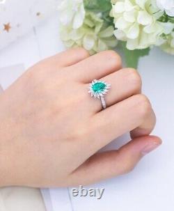 10X8 MM Vintage Lab Emerald Pear Cut 925 Sterling Silver Engagement Women Ring