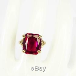 11.25Ct Emerald Cut Red Ruby Vintage Wedding Women's Ring 14k Yellow Gold Over