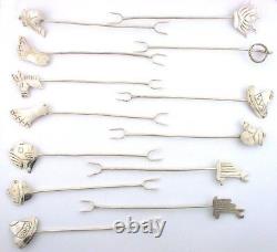 13 Vintage Sterling Silver MID Century Mexico Figural Appetizer Pick Fork Es5769