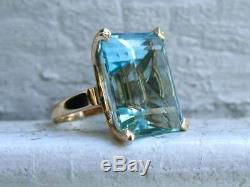 14 Ct Emerald Cut Solitaire Aquamarine Vintage Engagement Ring 14k Rose Gold Gp