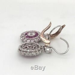 14K Gold Over Vintage 2.66Ct Round White Diamond Drop Dangle Lever Back Earrings