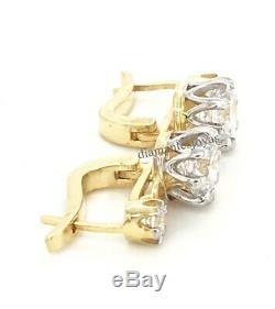 14K Gold Over Vintage 4.00Ct Round White Diamond Art Deco English Lock Earring