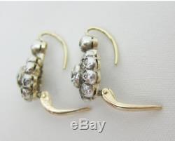 14K Gold Over Vintage Victorian Art Deco Floral 3.21Ctw Diamond Halo Earrings