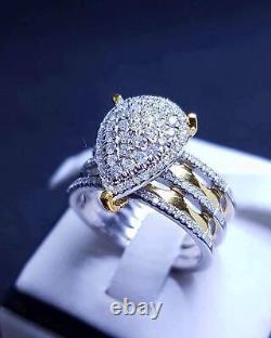 14K Two Tone Gold Finish 2.30Ct Round Cut Moissanite Cluster Engagement Ring In