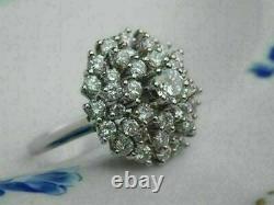 14K White Gold Finish 2.00 Ct Round Diamond Vintage womens Cocktail Cluster Ring