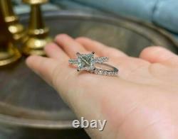 14K White Gold Finish 2.50Ct Princess Simulated Diamond Bridal Engagement Ring