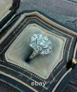 14K White Gold Over Antique Vintage Art Deco Wedding Estate Ring 1.5 Ct Diamond