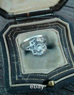 14K White Gold Over Antique Vintage Art Deco Wedding Estate Ring 1.5 Ct Diamond