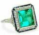 14k White Gold Over Art Deco 2.90 Ct Emerald Green Diamond Vintage Style Ring