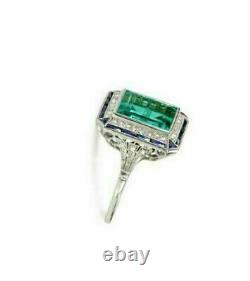 14K White Gold Over Art Deco 2.90 Ct Emerald Green Diamond Vintage Style Ring