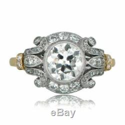 14K White Gold Over Circa Antique Engagement Ring Vintage Edwardian 2 Ct Diamond