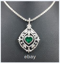 14K White Gold Over Floral Engagement & Wedding Vintage Pendant 2.1 Ct Emerald