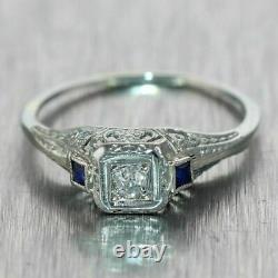 14K White Gold Over Vintage Art Deco Antique Engagement Ring 1 Ct Diamond