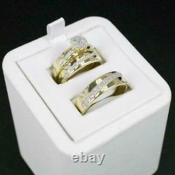 14K Yellow Gold Finish In His/Her 0.63CT Diamond Engagement Bridal Trio Ring Set